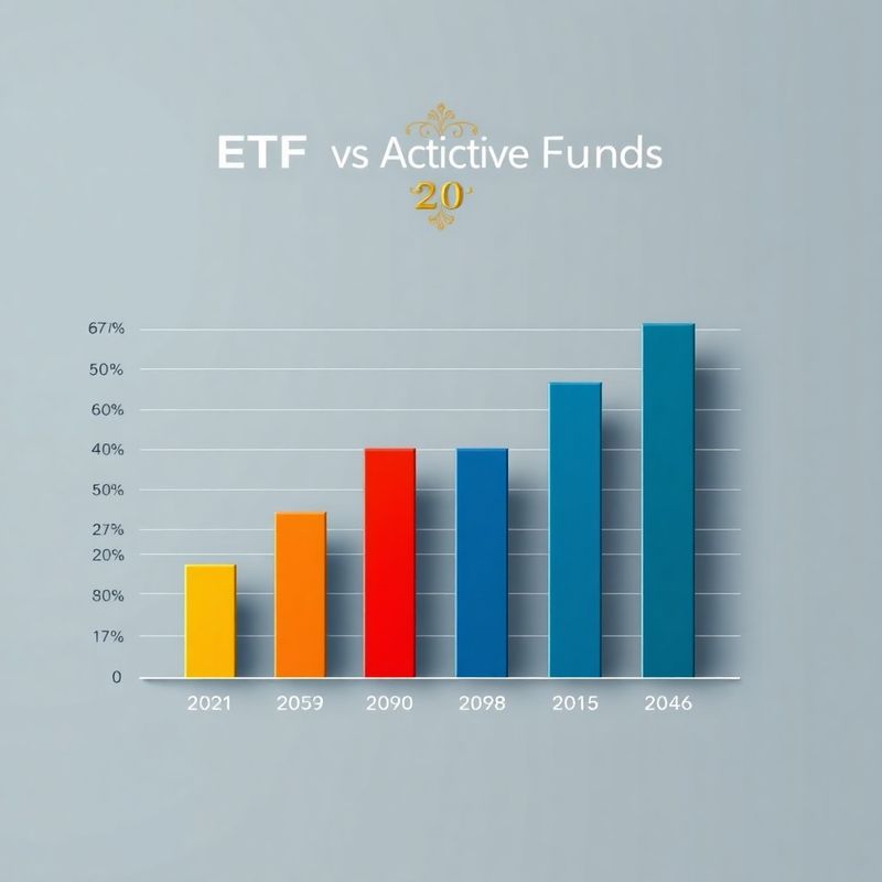 Sloupcový graf porovnávající výkonnost ETF a aktivních fondů za dvacet let